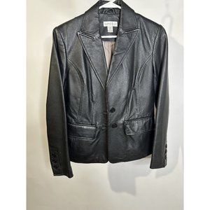 Worthington Womens Short Lined  Genuine Leather Jacket‎ Coat Black Size Small